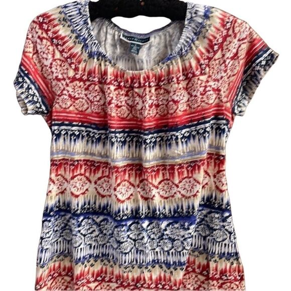 Karen Scott Scoop Neck Short Sleeve Top Size Small Red White Blue - Picture 1 of 6